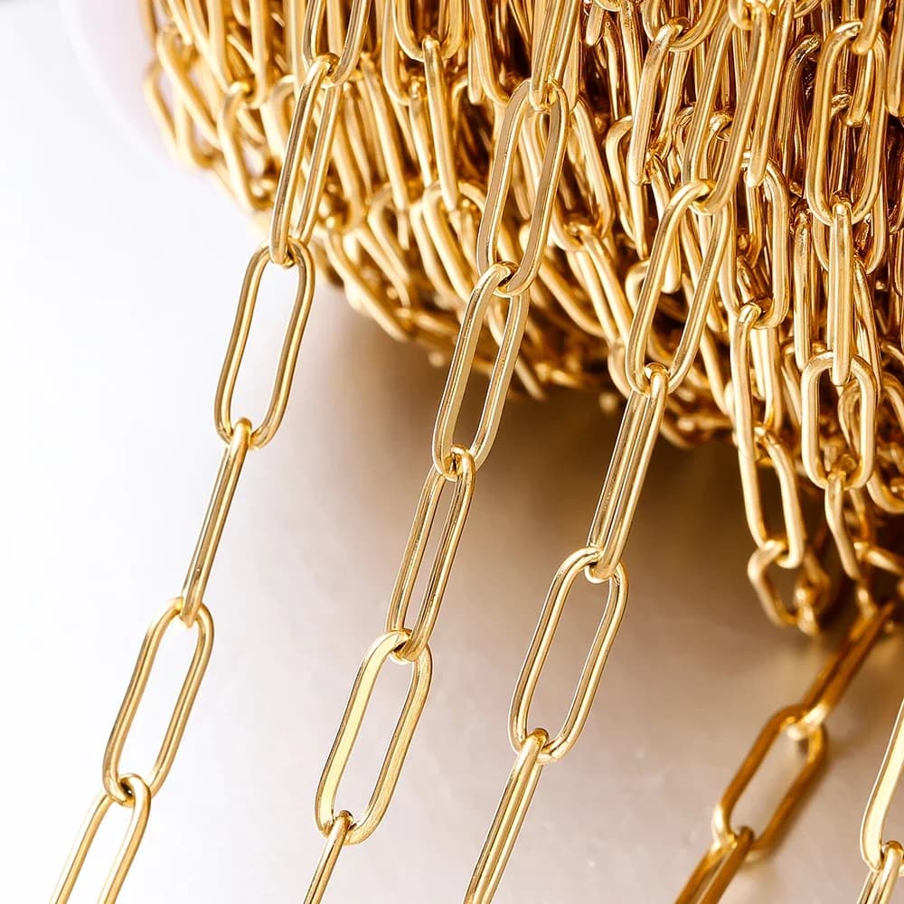 Chaîne en acier inoxydable de 1M 3/4mm, câble ne se décolore pas, chaînes en or pour collier, Bracelet de cheville, composants de fabrication de bijoux à faire soi-même, vente en gros
