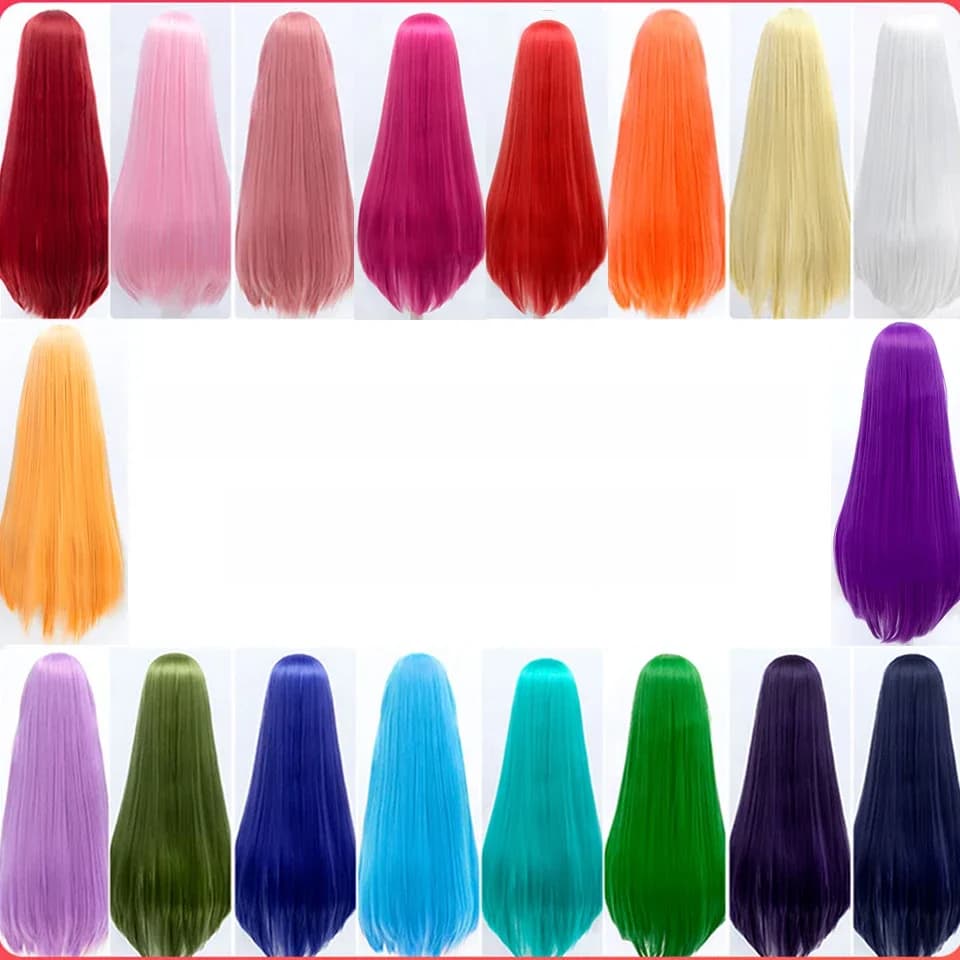 Perruque de cosplay HUAYA extra longue et droite, résistante à la chaleur, en cheveux synthétiques, pour fêtes et événements d'anime, noir, bleu, rose, vert, jaune, rouge, or