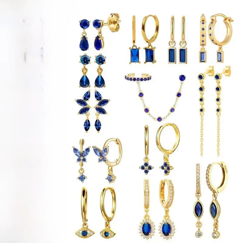 Cristal bleu 925 en argent Sterling oreille aiguille diable oeil pendentif boucles d'oreilles en or pour les femmes goutte d'eau Zircon mode bijoux de mariage