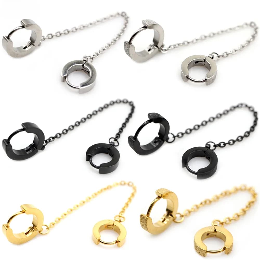 Alisouy – boucles d'oreilles en acier inoxydable givré, 2 pièces, Piercing, Clip d'oreille pour hommes et femmes, lien circulaire, chaîne, cerceau, bijoux de fête