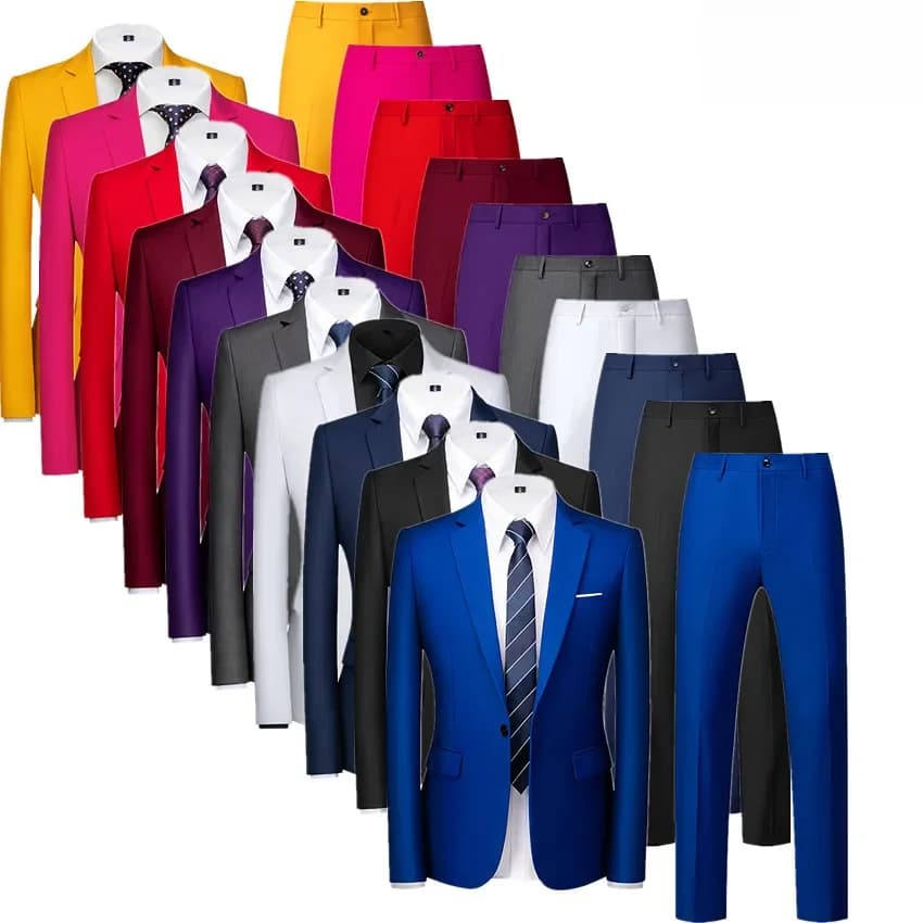 2026 Nouveau costume bleu royal pour hommes 2 pièces, manteau et pantalon blazer formel pour fête de mariage, taille asiatique M-6XL, ensembles noirs gris rouges.