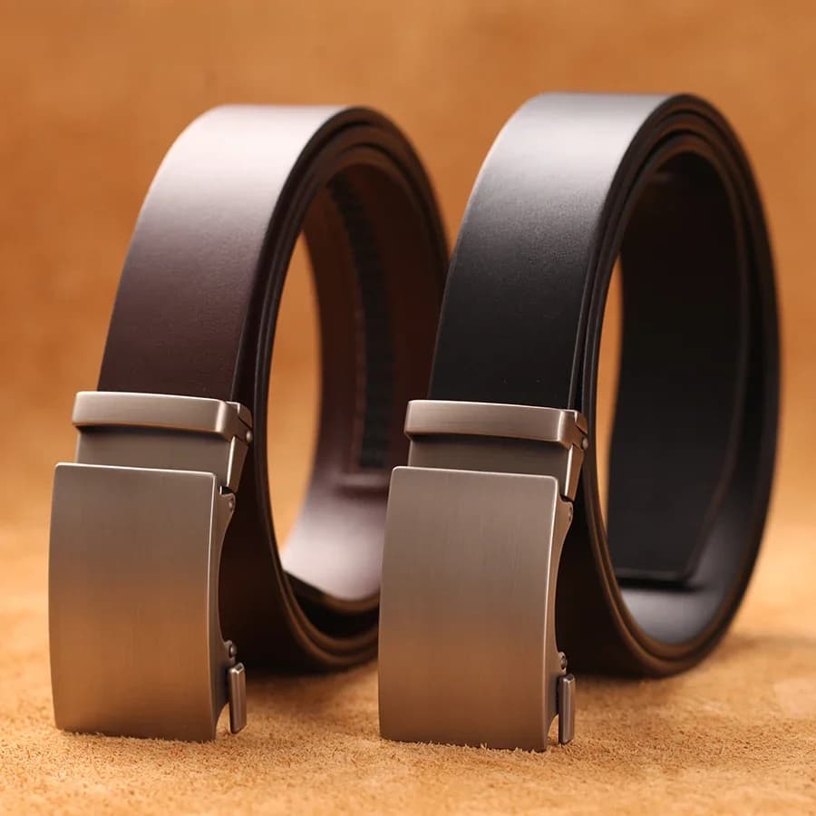 Ceinture automatique en cuir de vache véritable pour hommes, ceinture formelle à boucle automatique, ceinture d'affaires en cuir véritable pour hommes