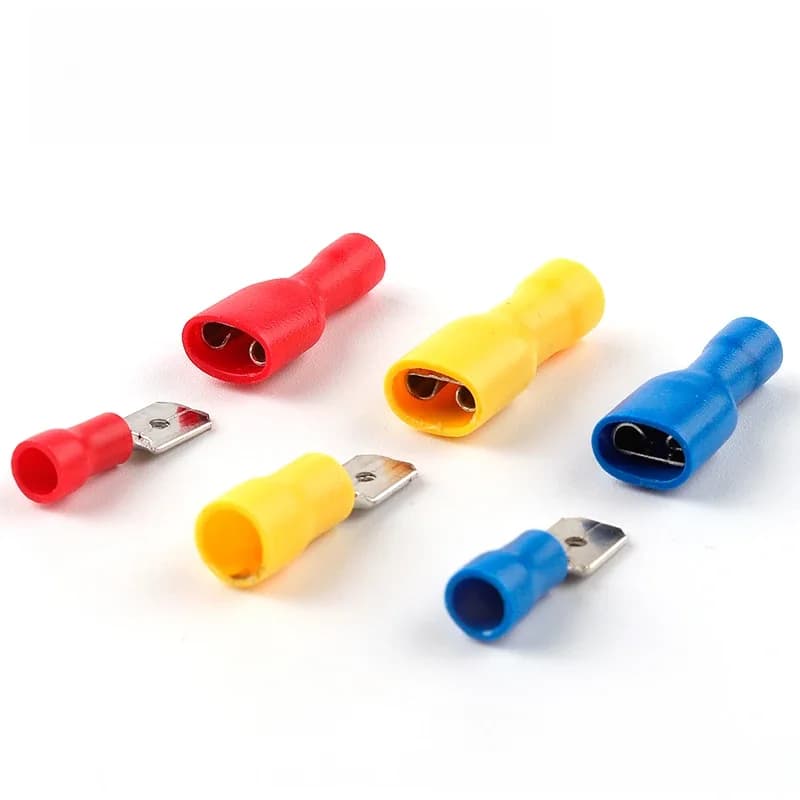 50 pièces FDD/MDD 6.3mm Terminal rouge bleu jaune femelle mâle pelle isolé électrique sertissage Terminal connecteurs câblage câble prise