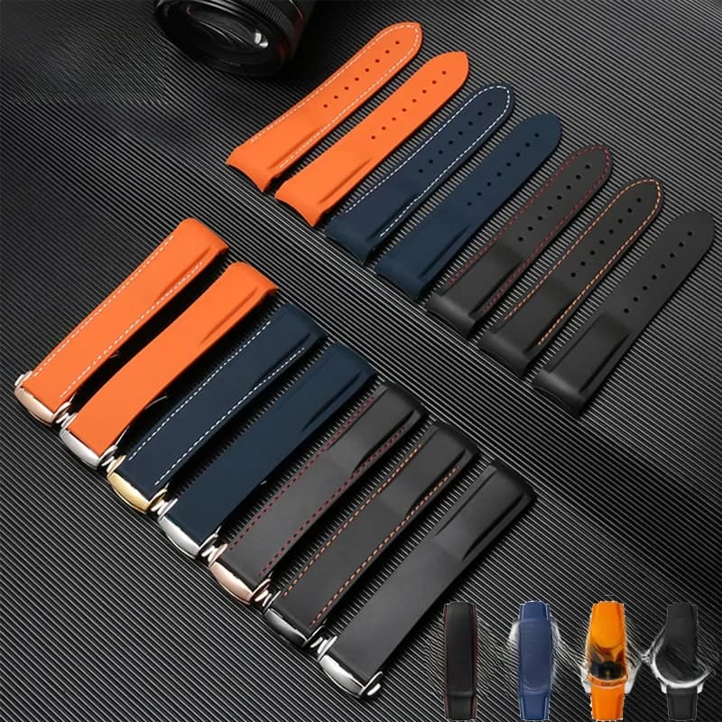 Bracelet de montre en caoutchouc silicone, 20mm 22mm, adapté au bracelet de montre omega, fermoir pliant, extrémité incurvée, ceinture