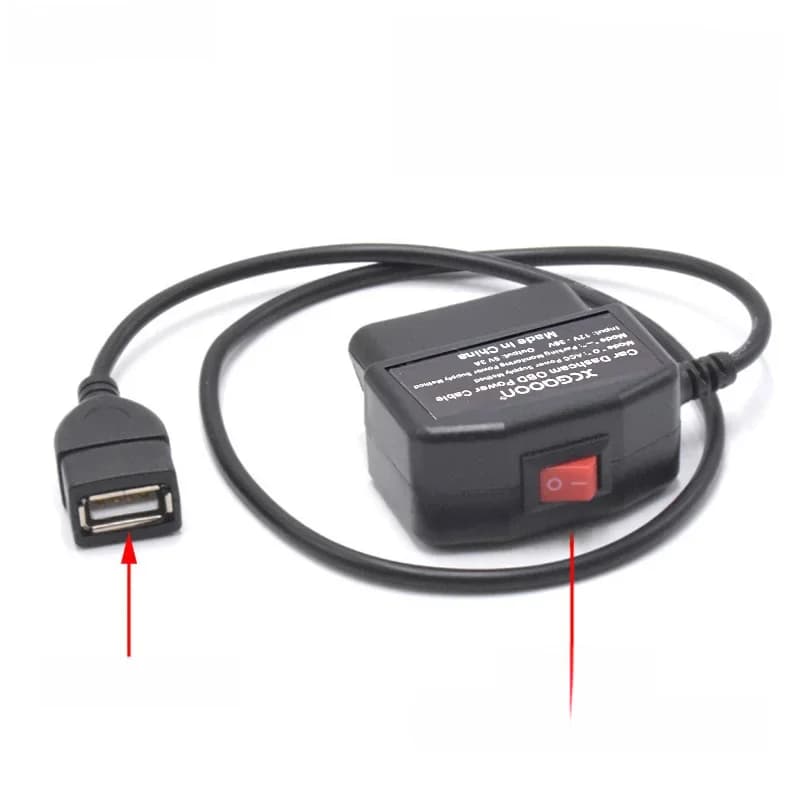 XCGaoon 24 heures 5V 3A câble de Charge de voiture USB Kit de fil dur OBD avec interrupteur fil de 0.5 mètres pour caméra de tableau de bord caméscope véhicule DVR