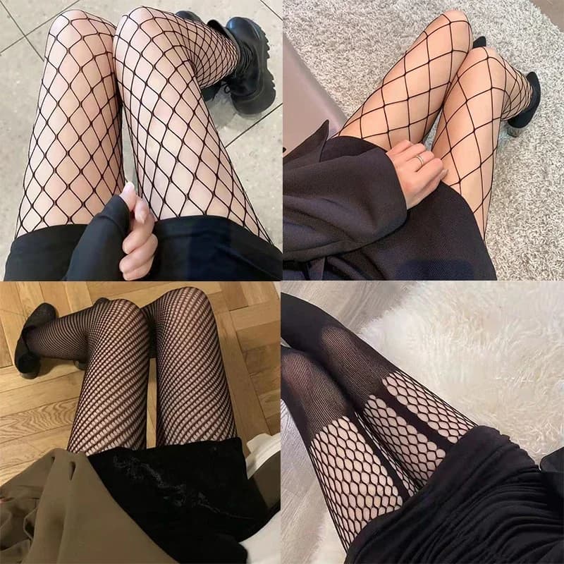 Collants longs en nylon résille pour femmes, collants évidés, bas de corps noirs, bonneterie en maille, lingerie sexy pour dame, club et fête