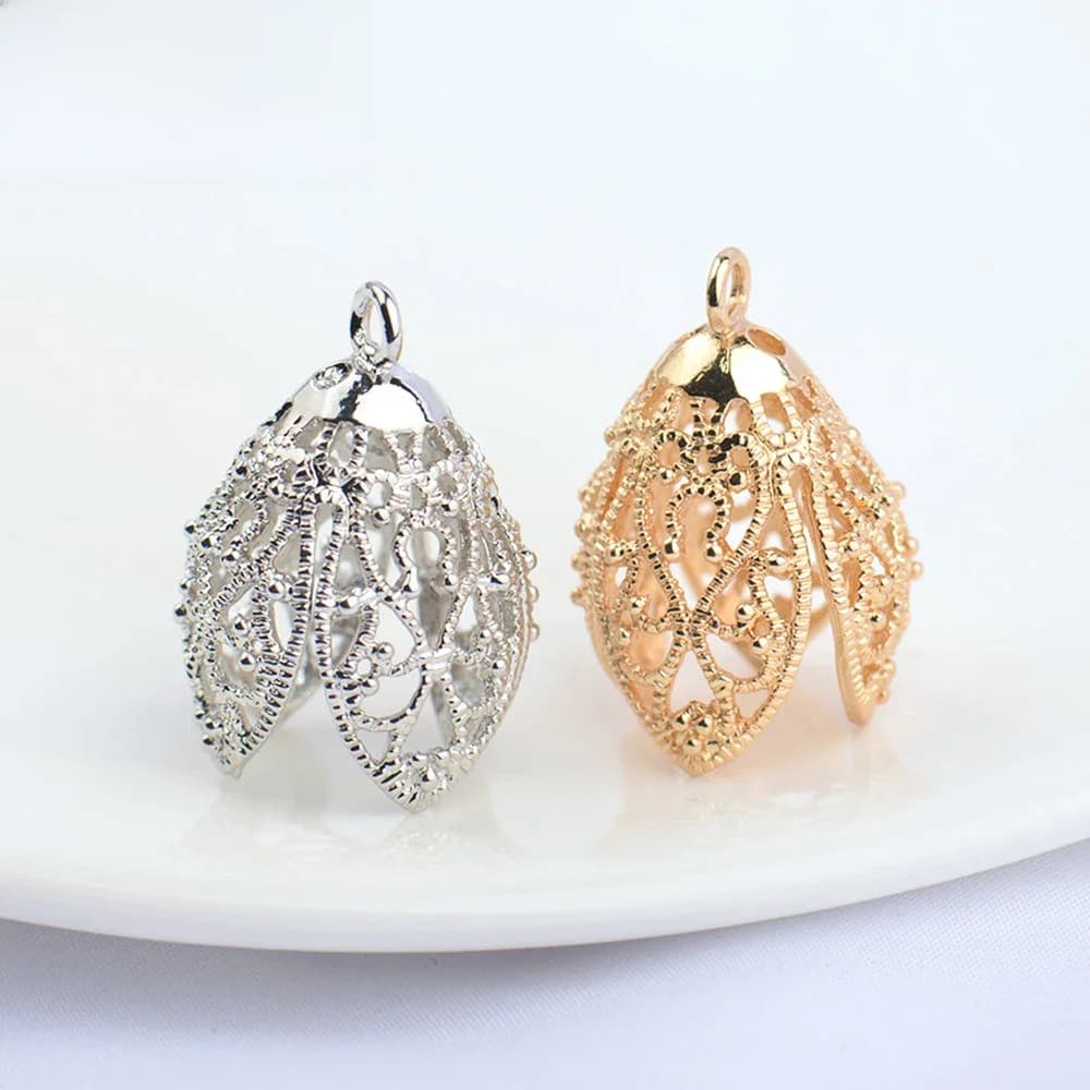 (3193) 4 pièces de capuchons de perles en laiton plaqué or 24 carats, en forme de bourgeon de fleur creux, de haute qualité, pour la fabrication de bijoux DIY, accessoires
