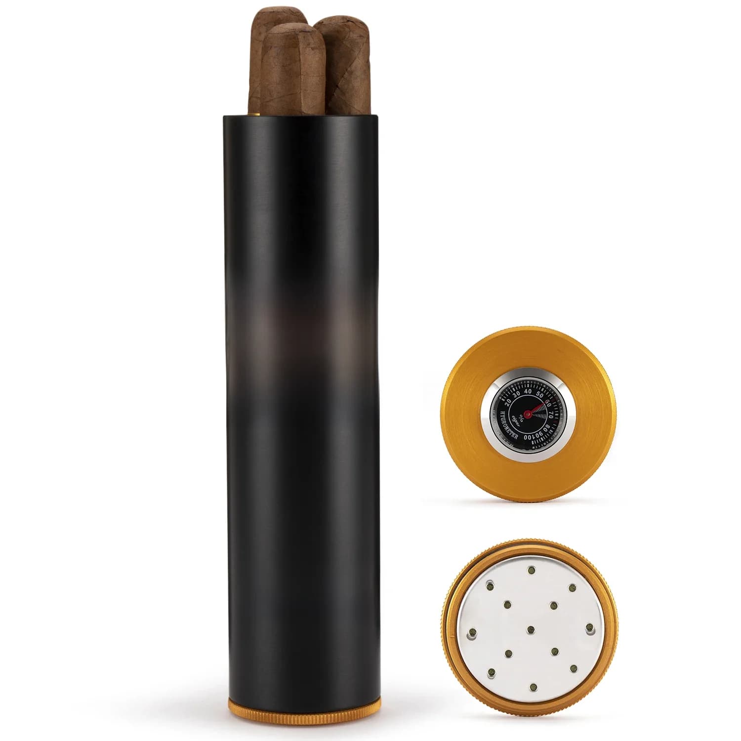 Coffret à cigares de voyage XIFEI avec humidificateur, hygromètre, pot antidérapant, étui à cigares en métal de luxe portable, capacité 3-5 cigares, cadeau personnalisé
