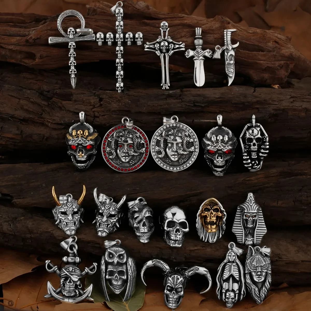 Collier de crâne de mode néo-gothique en acier inoxydable, toutes sortes d'hommes et de femmes, collier avec pendentif tête fantôme, vente en gros