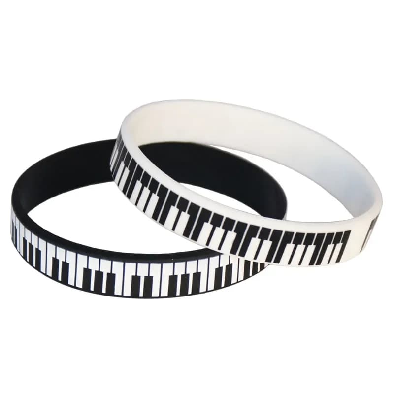 1 PC Offre Spéciale Noir Blanc Imprimé Piano Clavier Silicone Bracelet Note De Musique Bracelet & Bracelets pour Amoureux De Musique Fans Cadeau SH081