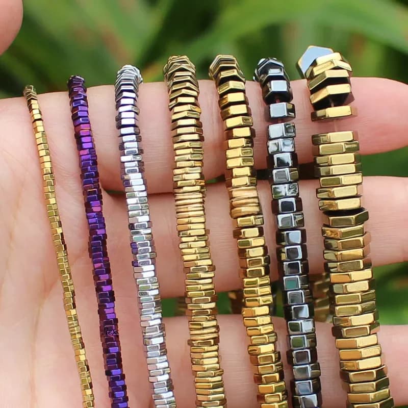 Très brillant! 9 couleurs, plusieurs tailles, perles de plaque hexagonale en hématite naturelle, perles d'espacement, pour la fabrication de bijoux à faire soi-même!