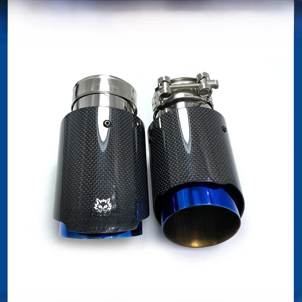 Silencieux en carbone simple brillant pour BMW Benz Audi Porsche, tuyau bleu à pointe unique, CX-4 E71 E46 E60 E90, 1PC