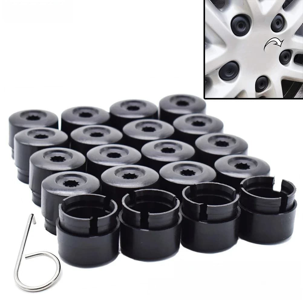 Apktnka 20 pièces écrou de roue boulon tête couvre casquettes 19mm noir + outil pour VW Transporter T5 T6 2003 2004 2005 2006 2007 2008-2020 voiture