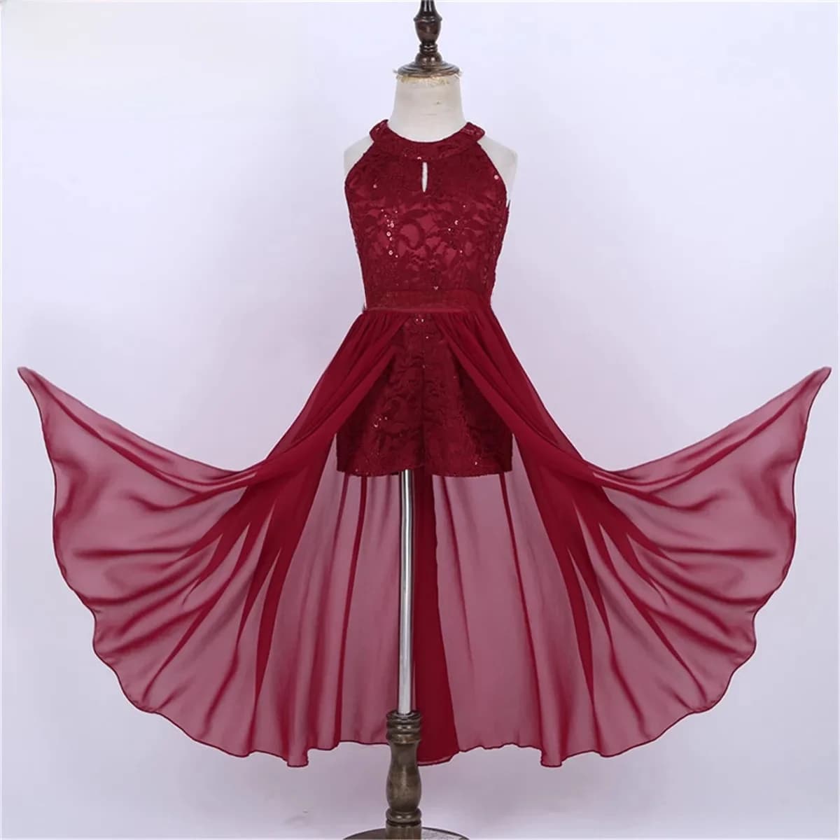 Robe longue sans manches pour filles, motif floral, dentelle et strass, tenue de danse pour enfants, robe d'été pour filles