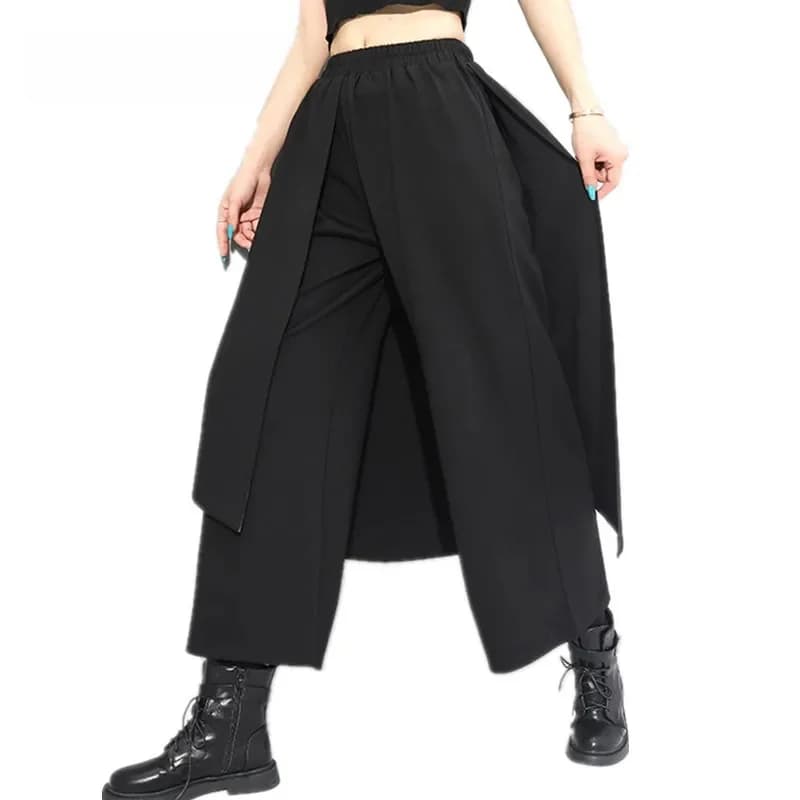 CTRLLOCK-Pantalon Patchwork à Jambes Larges pour Femme, Vêtement Style Punk, Droit, Taille artificiel astique, 2021