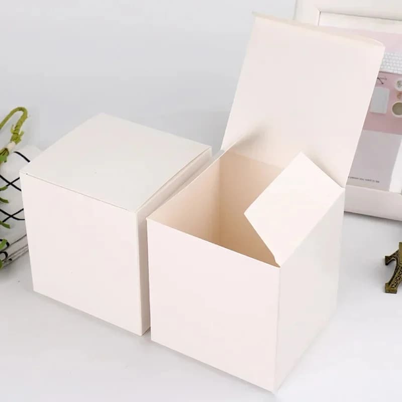 Carton Blanc Vierge en Papier Kraft pour Boîte Cadeau, Emballage de Bonbons, Pâtisserie, Cookie Emballé, DIY, 5x5x5/6x6/7x7x7/8x8x8cm, 100 Pièces