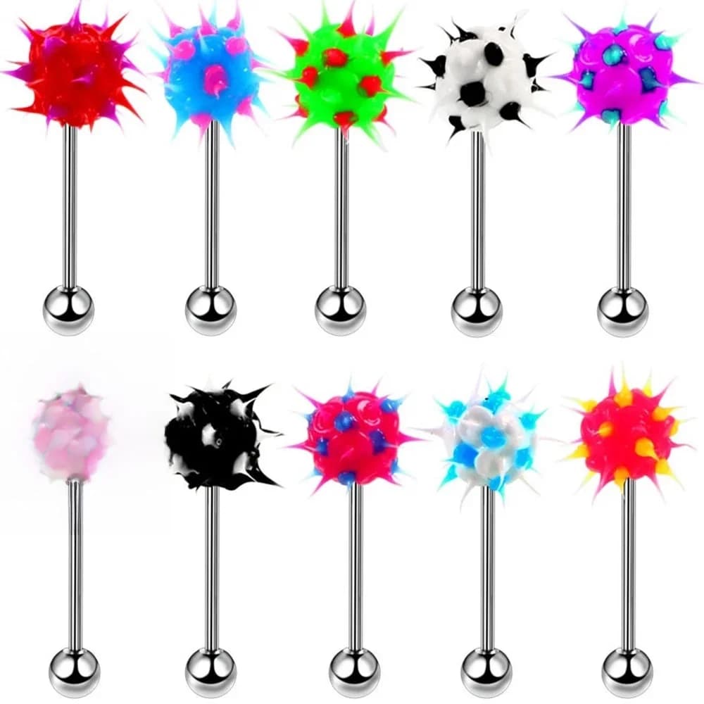 HONGTU 5 pièces anneaux de langue couleur mixte boule de Silicone langue Piercing haltère pour femmes en acier inoxydable corps Piercing bijoux 14G