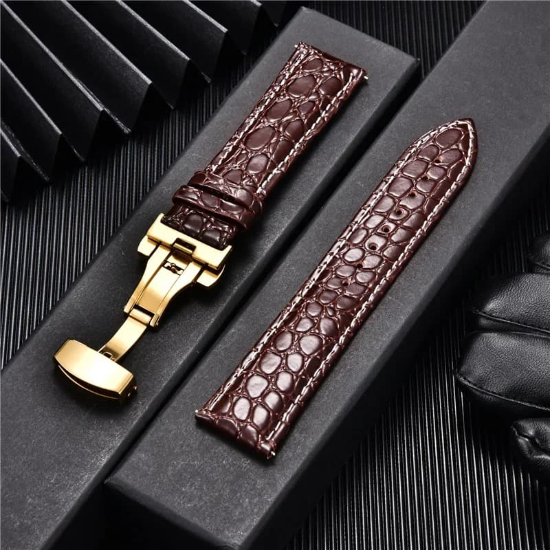 Bracelets de Montre en Cuir à Motif Crocodile, Gourmette avec Boucle Automatique, Design de Luxe, Anneau pour Hommes, 18, 20, 22, 24mm