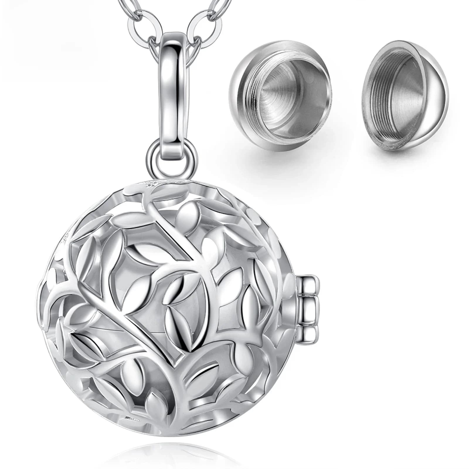 EUDORA Pendentif urne funéraire 18mm, médaillon cage feuille d'olivier, porte-cendres, capsule souvenir, collier boule creuse, bijoux DIY K332n14