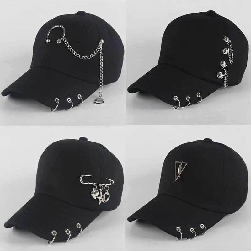 Mode hip hop coton casquette de baseball créatif Piercing anneau casquettes Punk adulte décontracté solide réglable unisexe chapeau Snapback chapeaux