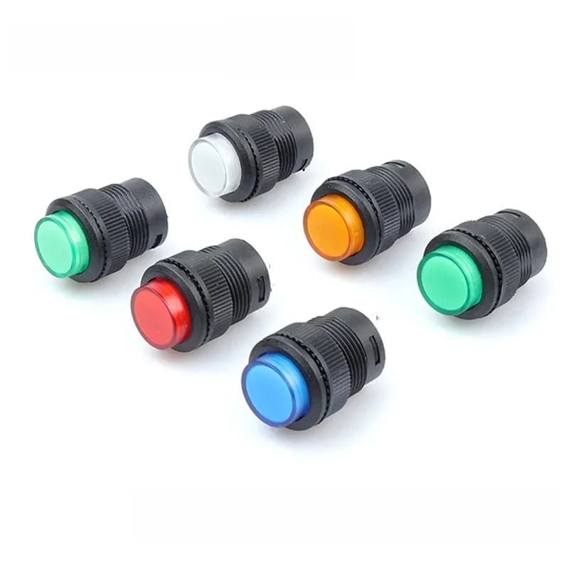 5 pièces R16-503 Interrupteur à bouton-poussoir, mode Jog, réinitialisation, autobloquant, rond, 2 broches, 16 mm, sans lumière