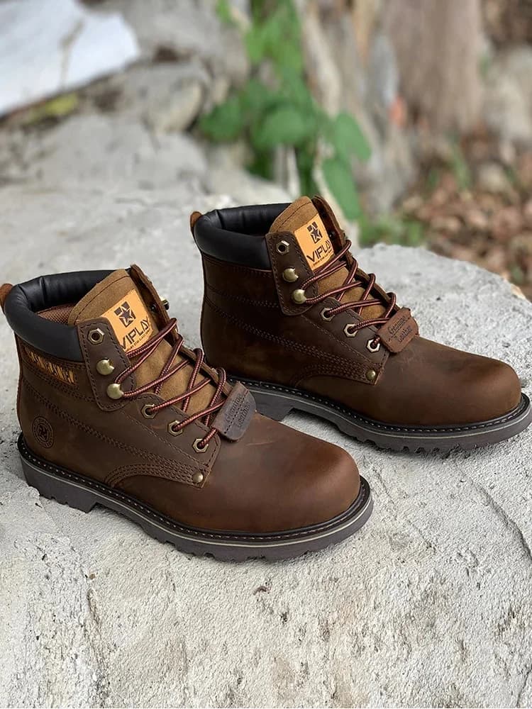 Bottes classiques en cuir véritable pour hommes, chaussures d'extérieur décontractées, bottes de moto coordonnantes, chaussures confortables, style occidental