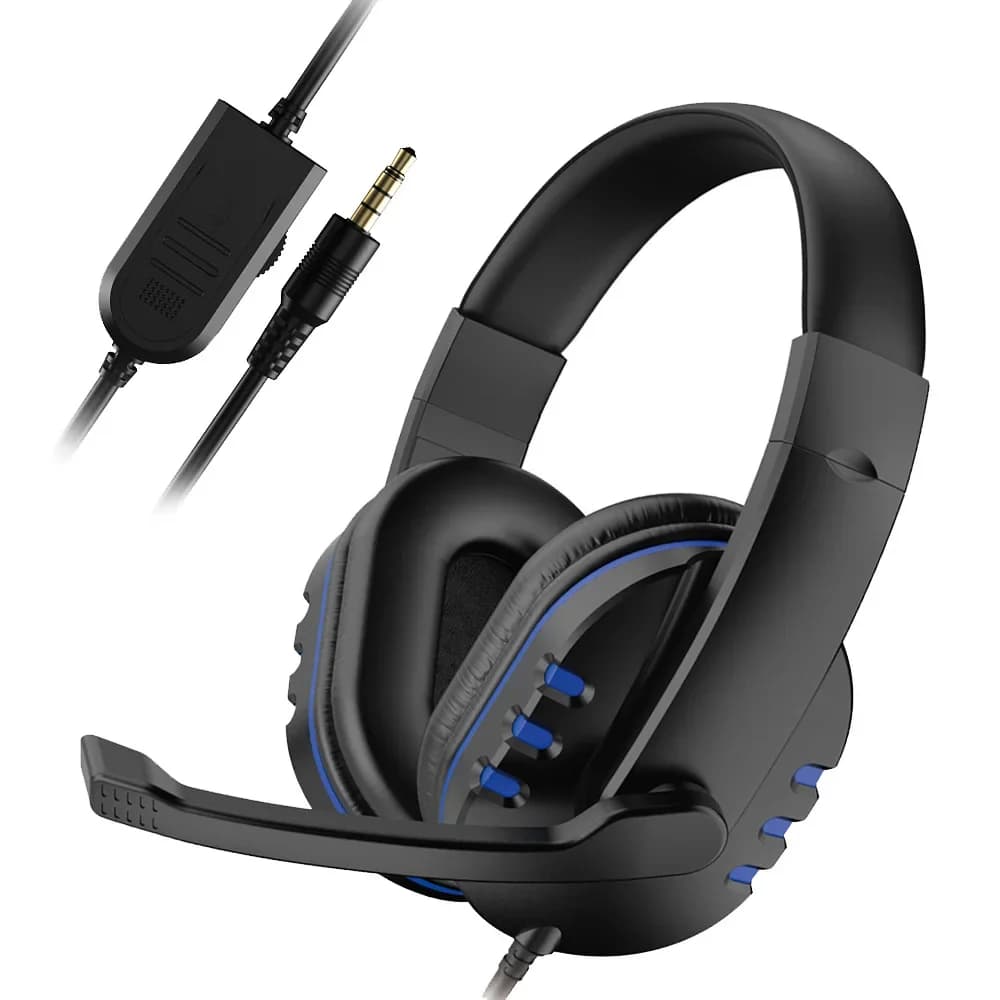 Casque audio filaire 3,5 mm, casque de jeu, écouteurs pour musique, compatible avec PS4, PlayStation 4, jeux sur PC, chat, ordinateur, avec microphone.