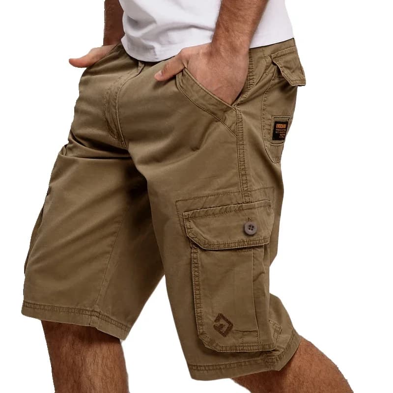 Short Cargo pour hommes, short décontracté, poches à la mode, couleur unie, vert armée, short de travail ample, grande taille (sans ceinture)