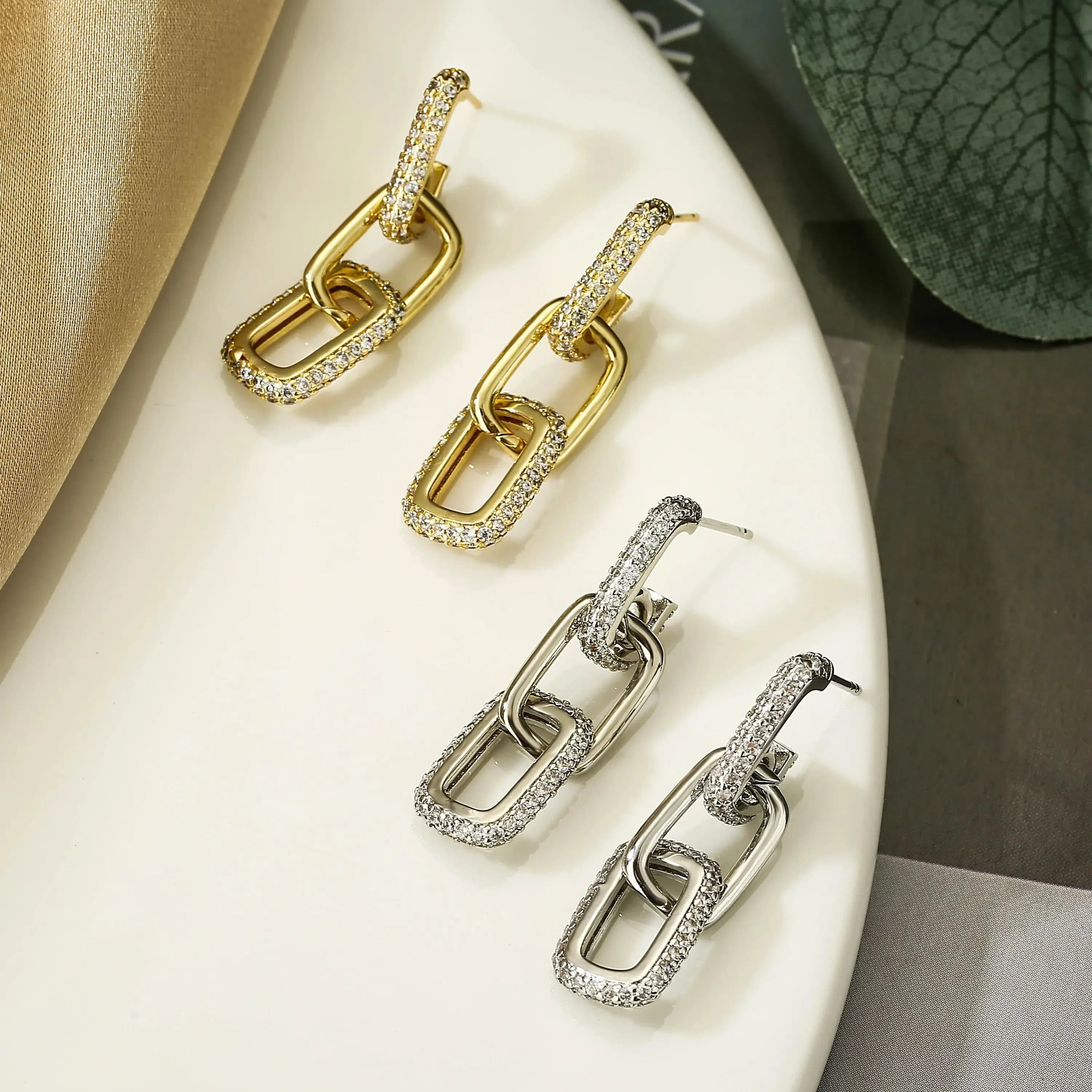 HECHENG-Boucles d'oreilles Link JOBoucles d'oreilles pour femmes, Boucles d'oreilles à tige longue d'oreille, Bijoux CZ à la mode, Vente en gros