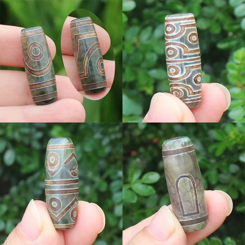 1 pièce autour de 10x30mm perles d'agate Dzi du Tibet ancien naturel, de nombreux motifs, symbole porte-bonheur, amulette puissante, pour la fabrication de bijoux à faire soi-même!