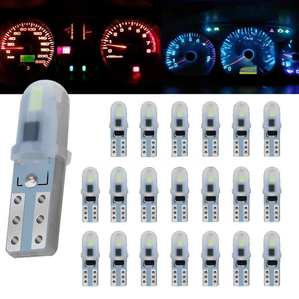 Indicateur lumineux intérieur de voiture, lampe de jauge de tableau Prada Wedge, ampoule de signal automatique, DC12V, 7 couleurs, 20X, T5, LED W3W, W1.2W