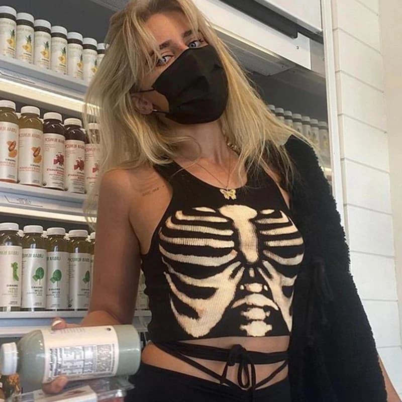 Haut court graphique gothique pour femme, débardeurs courts noirs émaillés, esthétique de lit grunge, Hyper Pint Précieux, Modules, Y-Harajuku, Y2K