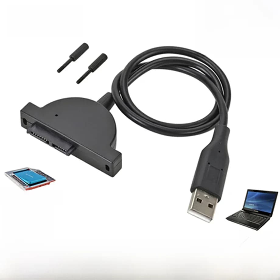 Adaptateur USB 2.0 vers Mini SATA II 7+6 13 broches pour lecteur CD/DVD ROM Slimline d'ordinateur portable, câble convertisseur avec vis, style robuste, 1 pièce