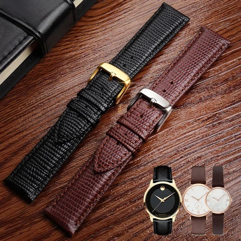 Bracelet de montre en cuir véritable à motif lézard, 15mm, 20mm, 21mm, pour Movado Seagull, bracelet de montre simple et élégant