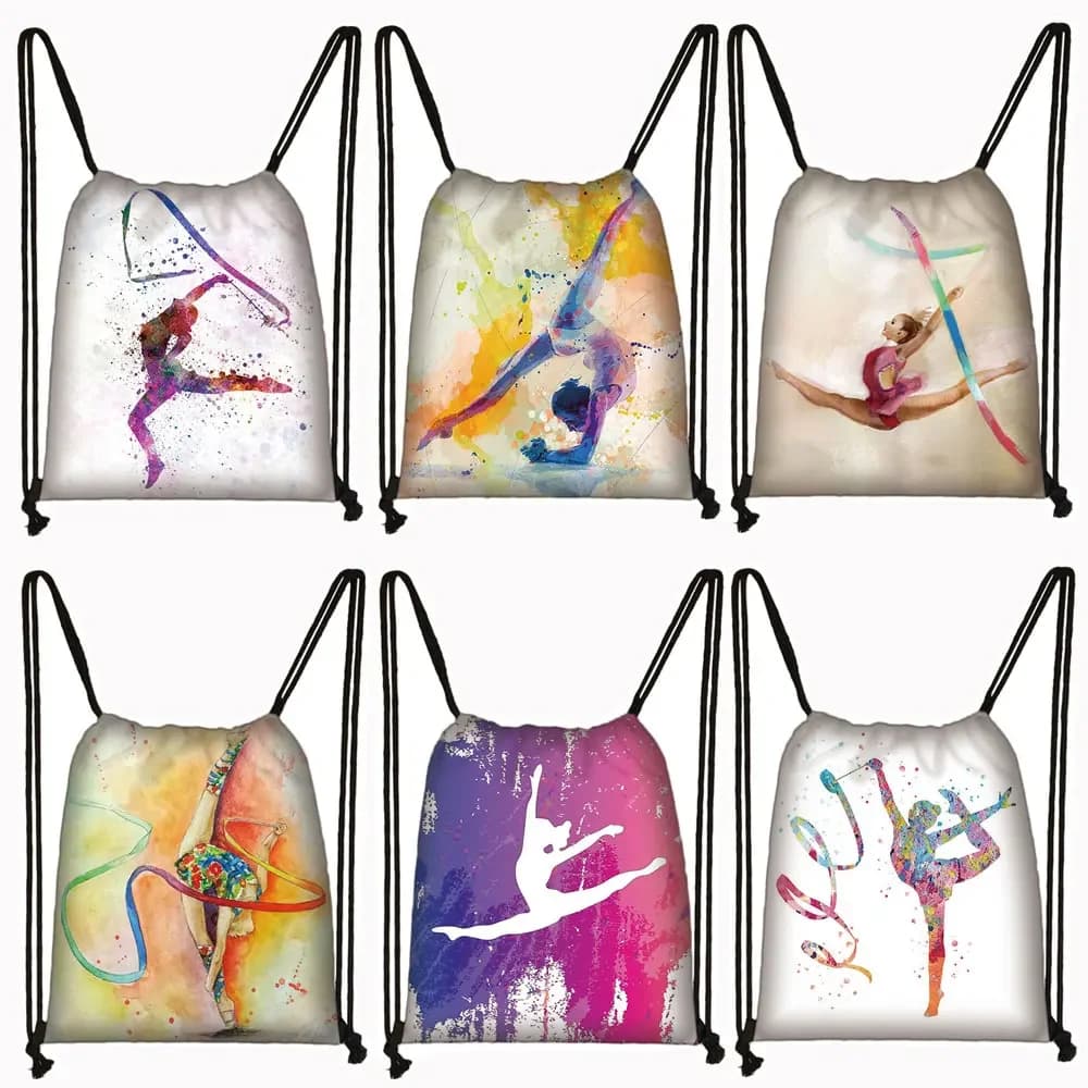Sac à dos imprimé artistique de gymnastique aquarelle, sacs à cordon pour femmes, sac de jour pour filles, sac de rangement pour gymnaste, porte-chaussures de voyage, cadeau