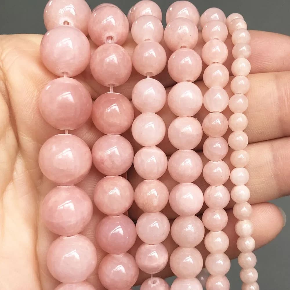 Perles de Jades en pierre de soleil rose, rondes et naturelles, perles d'espacement amples pour la fabrication de bijoux, accessoires de Bracelet, 4 6 8 10 12mm, 15 pouces