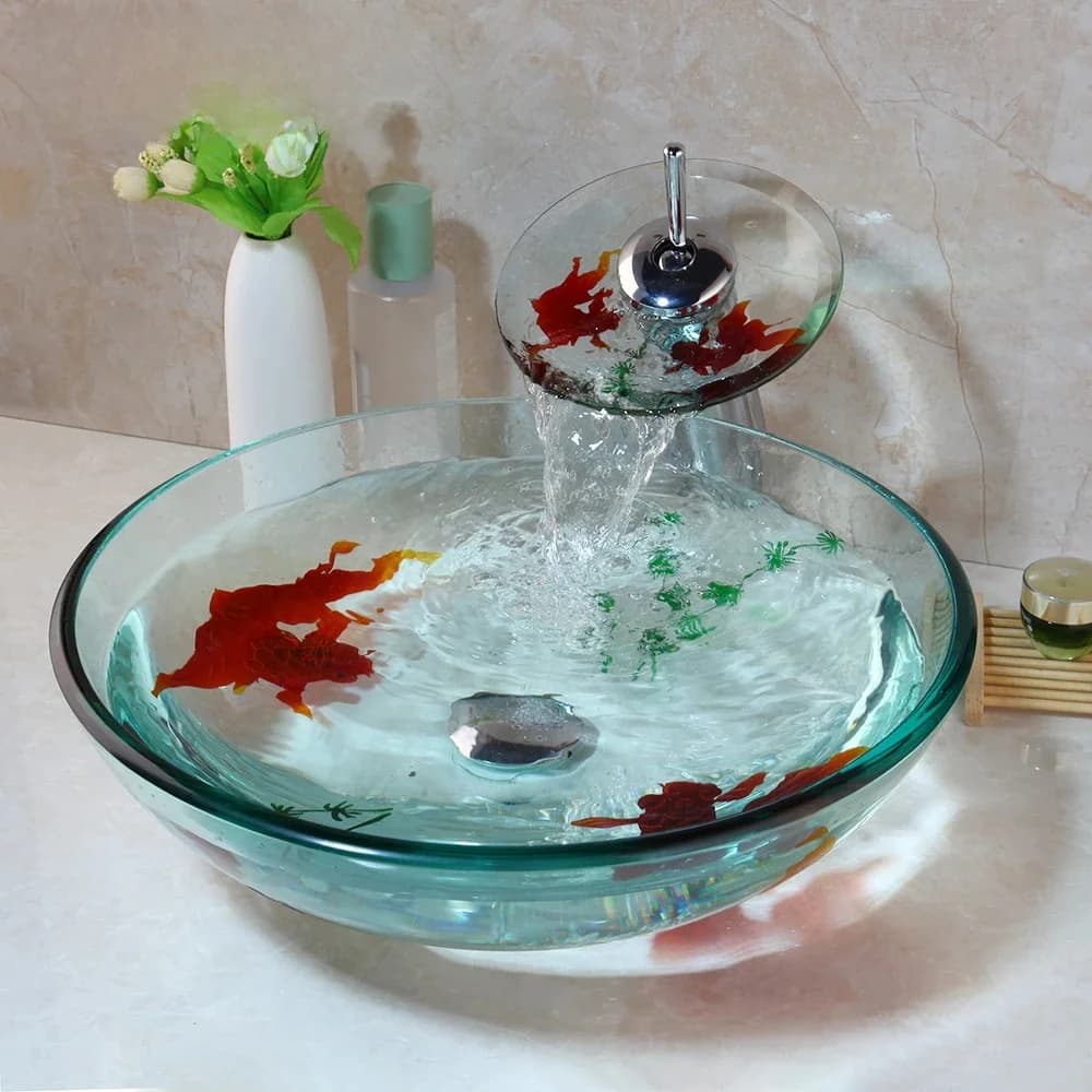 ZAPbagHOArt-Bassin en verre du Guatemala, bol d'évier avec cascade, éviers ronds de centre commercial, poisson d'or, vanité de navire