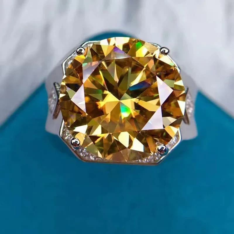 Bague en diamant Moissan dominatrice pour homme, jaune chanceux, noble, jaune, coupe coeurs et flèches, 10 carats, accessoires bijoux, nouveau