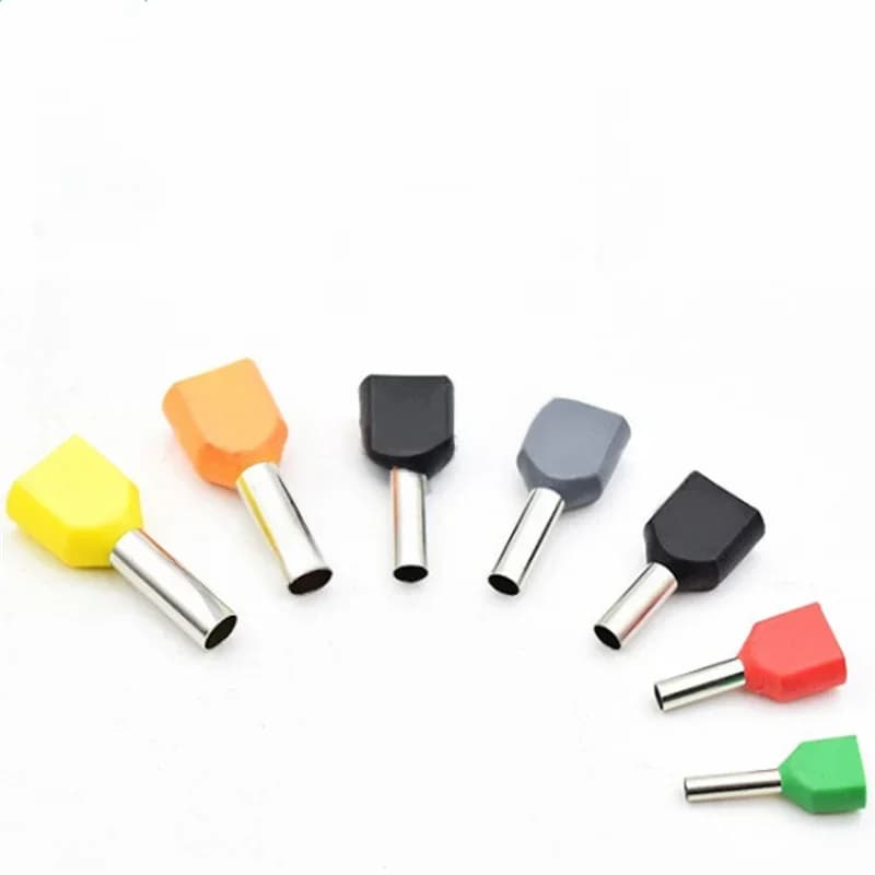 100PCSTE0508 TE1008 TE1508 TE2508 TE6014 Double tube 0,5~6,0 mm2 à extrémité pressée à froid, double fil, en forme de tube, isolé, terminal tubulaire
