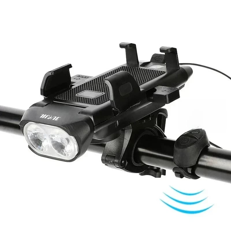 Feu avant de vélo 4 en 1, support USB pour téléphone, klaxon de vélo, lampe de poche pour vtt, phare étanche, batterie externe pour cyclisme, accessoire de vélo BMX