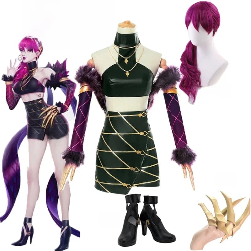 Jeu KDA ALL OUT Evelynn Cosplay Costume gilet jupes KDA femmes tenues Sexy jeu de rôle longue perruque Halloween bottes personnalisées chaussures