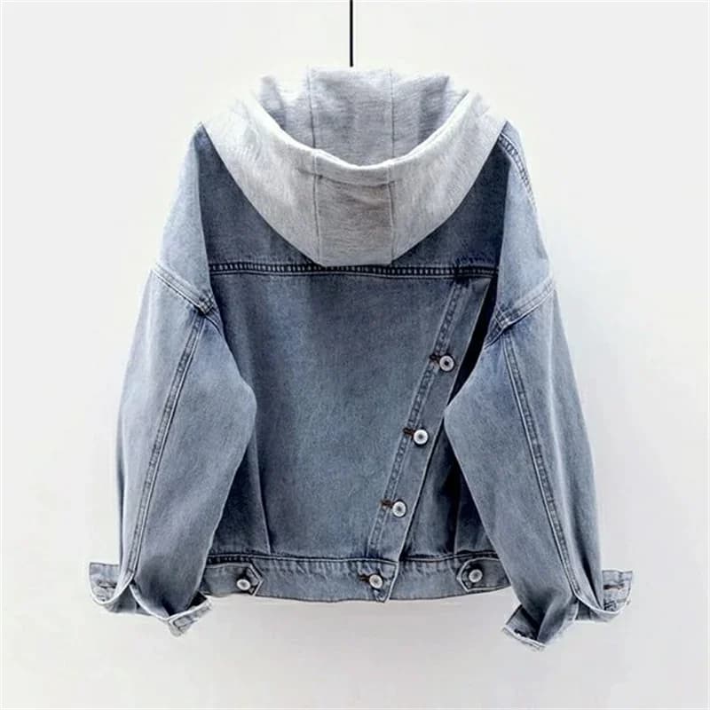 Veste en jean à capuche multi-poches pour femme, haut polyvalent, manches longues, court, étudiant, coréen, automne, hiver