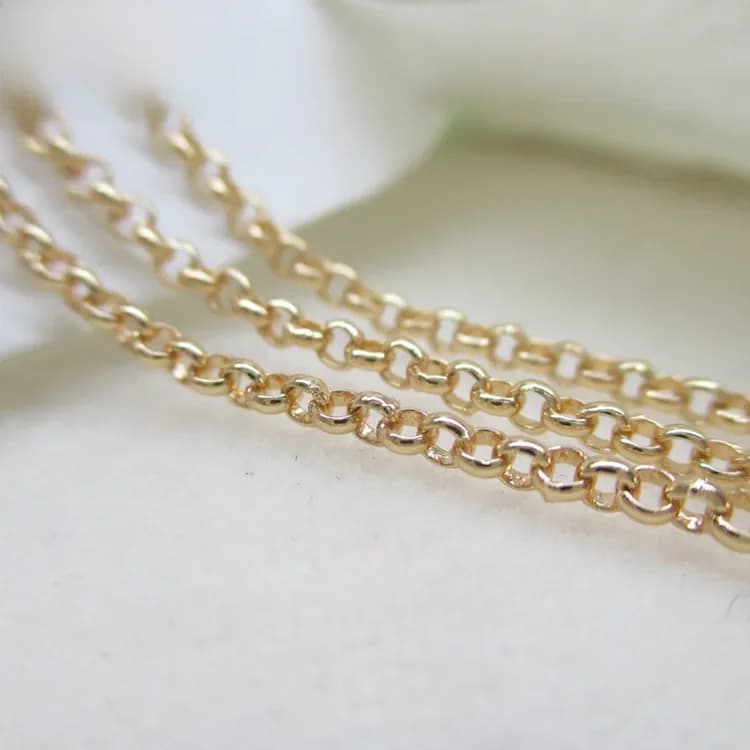 (4292) 2 mètres 2MM 2.5MM 3MM 24K Champagne couleur or plaqué laiton chaînes à maillons ronds chaînes de collier accessoires de bijoux de qualité