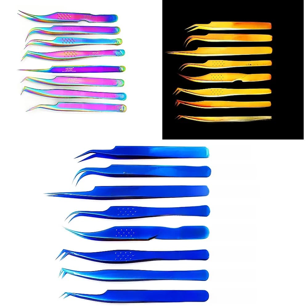 1 pièces Vetus MCS série bleu/or/coloré russe Volume Bloom pince à épiler d'extension de cils en acier inoxydable précision pince à épiler outils