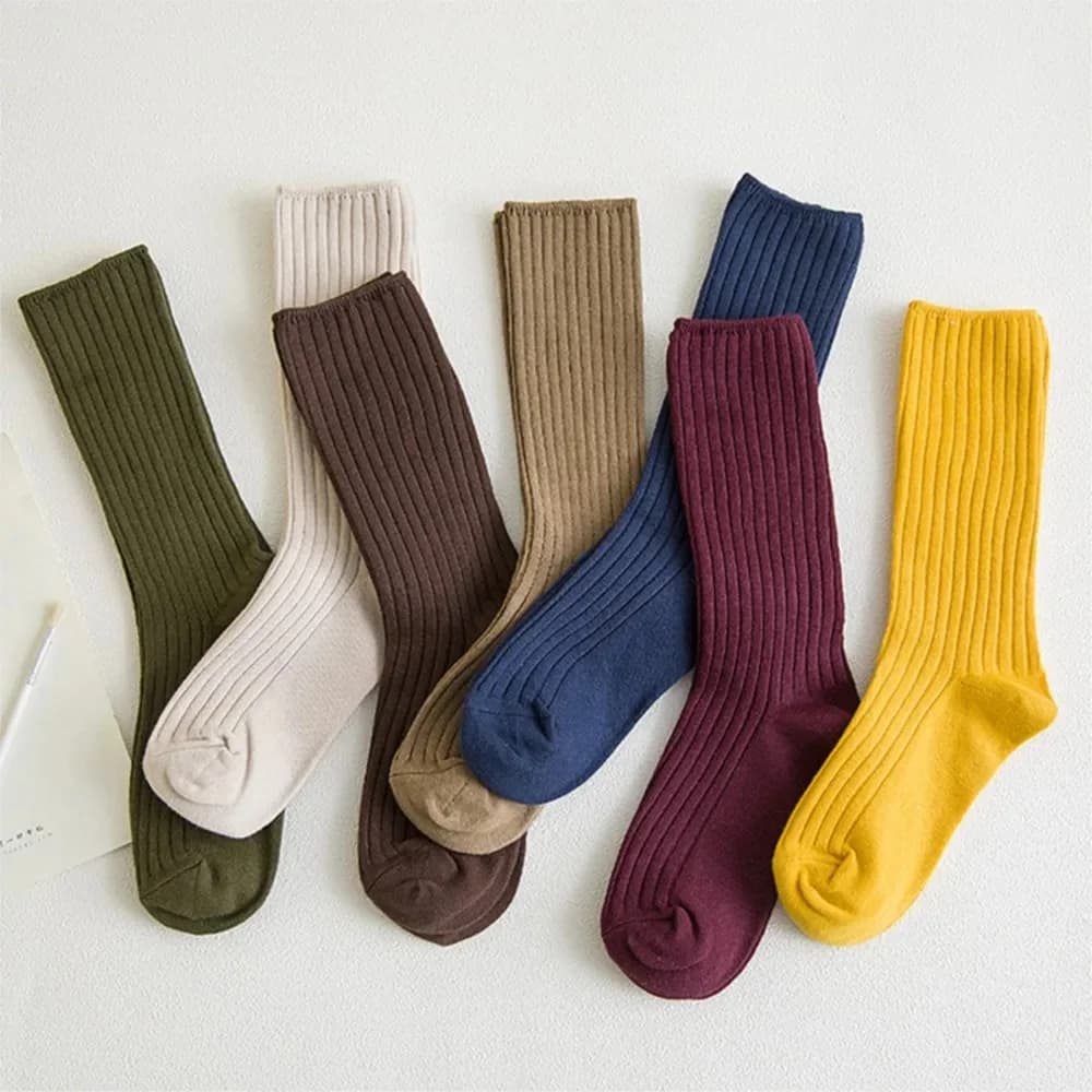 1 paire rétro femmes coton chaussettes amples automne hiver tricot couleur unie longs noir coréen japonais étudiant filles bas