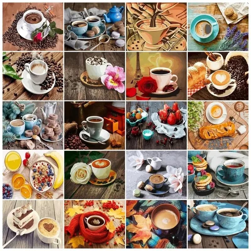 SDOYUNO-Analyste de peinture par numéros sur toile, gâteau et café, cadre bricolage, 60x75cm, peinture à l'huile par numéros, peinture à la main, décoration d'intérieur