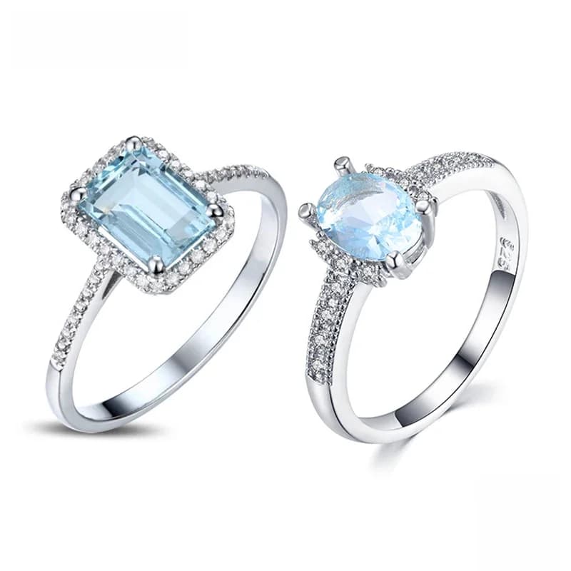ZDADAN-Bagues CZ carrées en argent regardé 925 authentiques pour femmes, bleu clair, cadeau de bijoux de fiançailles de mariage