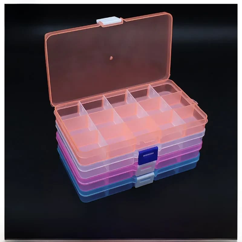 Boîte de rangement en plastique à 10/15 compartiments réglables pour bijoux, perles, pilules, nail art, organisateur pour le bureau et la maison