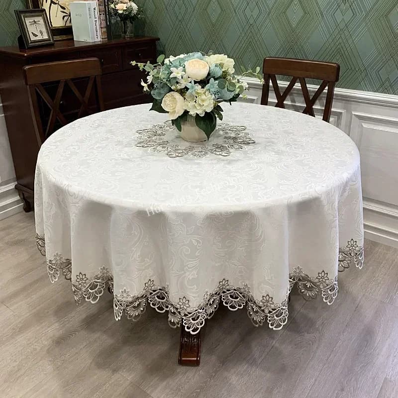 Nappe ronde en dentelle pour la maison, couverture de Table à manger européenne, tapis de Table brodé, anti-poussière, décoration de la maison