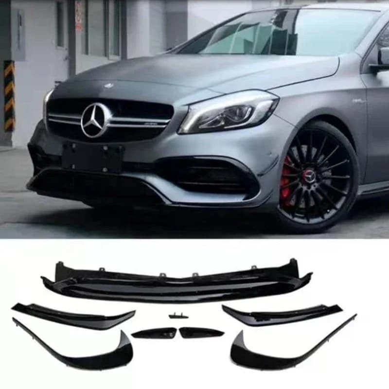 Pare-chocs avant noir brillant pour Benz W176, A200, A250, A45, Jas URA Back dehors, 2016-2018, Jules Spomicrophone, répartiteurs Canards, évents, 8 pièces
